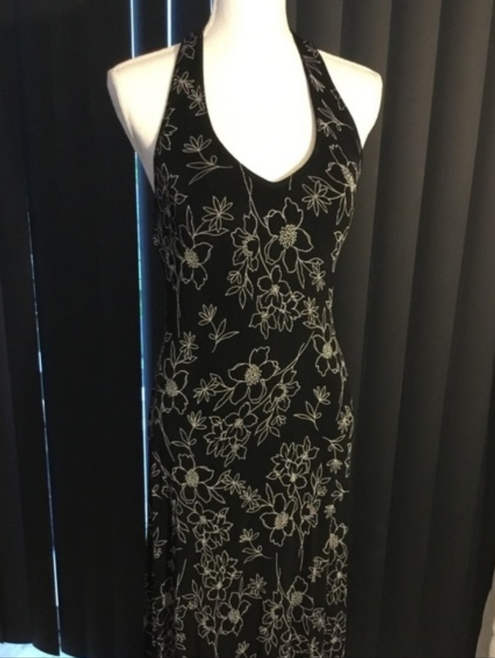 Coldwater Creek Stretchy Slinky Halter Maxi Dress Size 8 Black & Beige